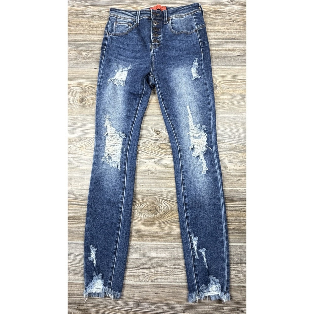 WAX "Butt I Love You" Skinny Jeans 3/26 Distressed Raw Frayed Hems Ankle #90204